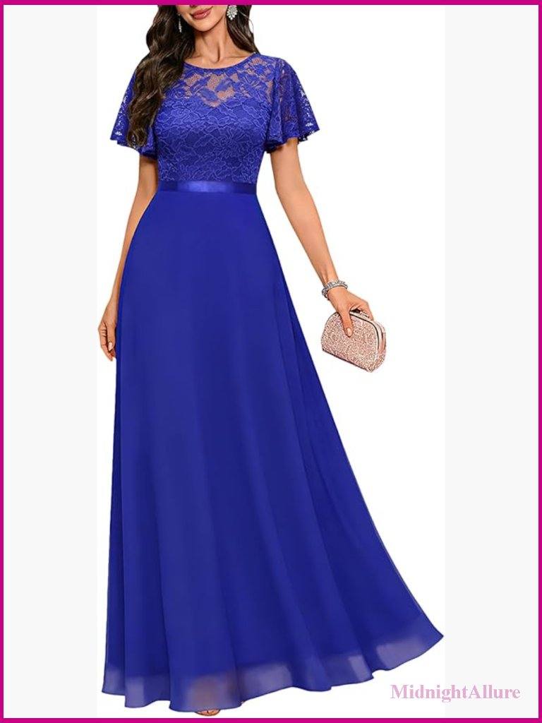 Formal Maxi Dress With Ruffle Sleeves And Lace - Wedding Guest Prom Gown